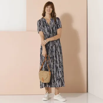 Dámské šaty Kreponové midi šaty s potiskem nám.modrá/režná 40