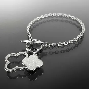 Náramek Náramek s motivem čtyřlístku, stříbrná nerezová ocel, č. 1479