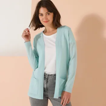 Dámská móda Dlouhý kardigan bez zapínání zelená mořská 38/40