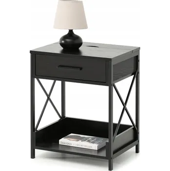 Noční stolek MODERNÍ NOČNÍ STOLEK SE ZÁSUVKOU A ELEKTRICKOU ZÁSUVKOU TORI ČERNÝ