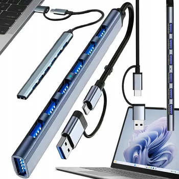 USB hub USB HUB adaptér rozbočovač 7 portů USB-C USB 3.0 / 2.0 slim hliníkový