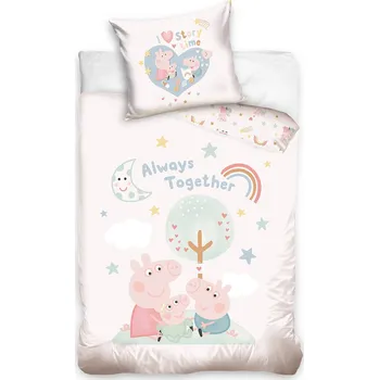 Povlečení Carbotex Prasátko Pepina Navždy spolu 100 x 135 cm, 40 x 60 cm zipový uzávěr