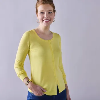 Dámský svetr Jednobarevný svetr na knoflíky žlutá 50