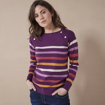 Dámský svetr Pruhovaný pulovr s ozdobnými knoflíky fialová/vícebarevná 50