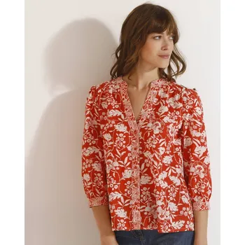 Dámská halenka Halenka s 3/4 nabíranými rukávy a potiskem terakota/režná 40