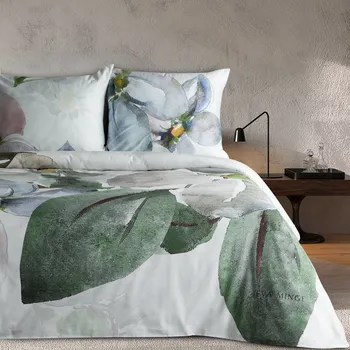 Povlečení 160x200 cm saténové s květinovým vzorem, bílé a zelené
