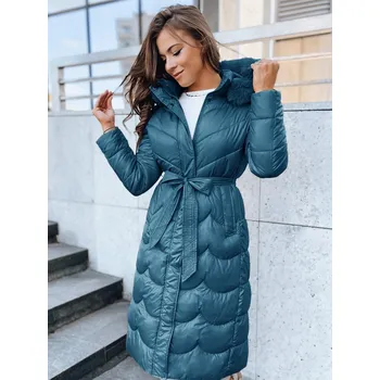 Dámský kabát Modrý dámský prošívaný zimní kabát s kožešinou na kapuci TY5518 Velikost: 2XL