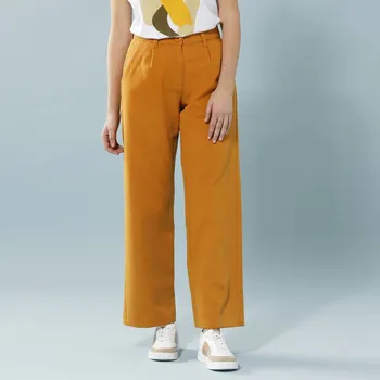 Dámské kalhoty Keprové široké kalhoty pro menší postavu kari 48