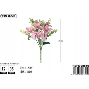 umělá květina Rest.aer - Kytice: 6 stonků, 4 květy lilie, 32 cm