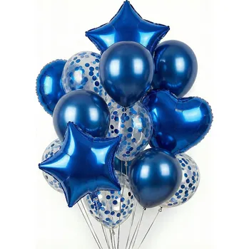 Balónek Sada balónků Hvězdy Srdce Konfety Modré 14 kusů