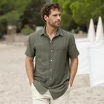 Propínací košile z bavlny-lnu, s krátkými rukávy khaki 3XL