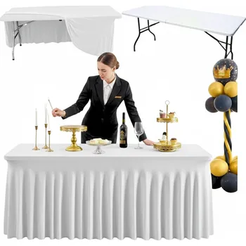 ubrus Potah na stůl s volánem BÍLÝ 180x76 cm ubrus catering svatební hostina banket