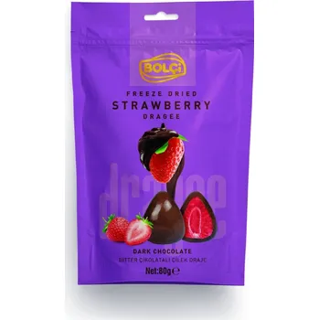 Bolci - lyofilizované celé jahody v hořké čokoládě 80g - sáček