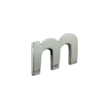 Samolepicí dekorace na vozidlo Znak písmeno malé "m" samolepící 3D PLASTIC chromovaný