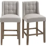 HOMCOM Sada 2 barových židlí s opěradlem Barové židle s knoflíkovým opěradlem, masivní dřevo, včetně podnožky, 47 cm x 50 cm x 101 cm, šedá + přírodní barva