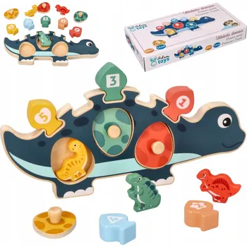 Dřevěná hračka UKŁADANKA DREWNIANA PUZZLE Z DREWNA HRAČKA DŘEVĚNÁ HRAČKA PRO DĚTI DINOSAURUS