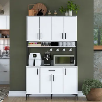 Kuchyňská linka Multifunkční kuchyňka NERSTON 120 cm, matná bílá, kov černý matný lak