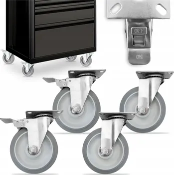 Pojezdové kolečko SADA 4 TRANSPORTNÍCH KOLEČEK 75 mm GUMOVÁ OTOČNÁ KOLEČKA S BRZDOU, NOSNOST 240 KG