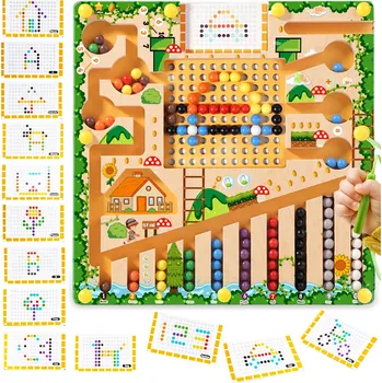 Dřevěná hračka Montessori labyrint magnetická tabule dřevěná – učení počítání pro děti
