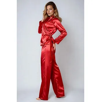 Dámské pyžamo Saténový komplet Rawa vínový S - Dárková krabička