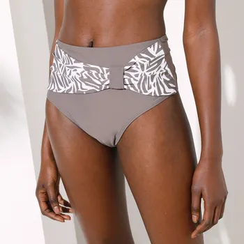 Dámské spodní prádlo Plavkové jednobarevné kalhotky s vysokým pasem a nařasením s potiskem Zebra bronzová 52