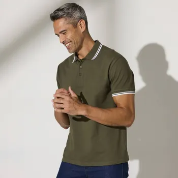 Pánské tričko Polo tričko z piké úpletu, s krátkými rukávy a s proužky na rukávech a límečku lipová 107/116 (XL)