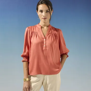 Dámská halenka Jednobarevná halenka s rukávy k loktům korálová 48