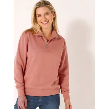 Dámská móda Mikina z česaného moltonu se stojáčkem na zip broskvová 50