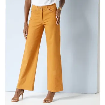 Dámské kalhoty Široké keprové kalhoty s 5 kapsami šafránová 52