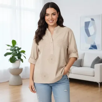 Dámská košile Dámská béžová bavlněná košile uni velikost L - XXL R1592