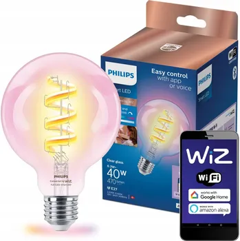 Žárovka LED žárovka E27 PHILIPS Smart Filament, barevné světlo, 6,3W (ekvivalent 40W), 470lm