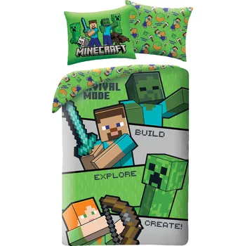 Povlečení Halantex Minecraft Survival Mode 140 x 200 cm, 70 x 90 cm zipový uzávěr