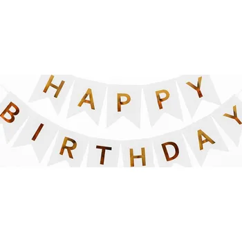 Girlanda Banner Happy Birthday Bílo-Zlatá 13 Vlajek
