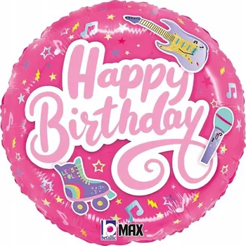 Balónek Fóliový Balónek Růžové Hudební Narozeniny Kolečka 18" (45 cm) - Grabo /BALENÍ