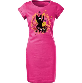 Dámské šaty Bavlněné letní šaty Kočka v květinách Velikost: XL, Barva: Purpurová