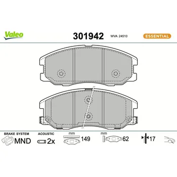 Brzdová destička Sada brzdových destiček, kotoučová brzda VALEO 301942