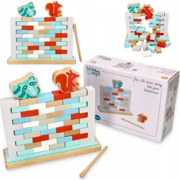 Dřevěná hračka GRA DREWNIANA ZRĘCZNOŚCIOWA GRA Z KLOCÓW DŘEVĚNÁ SKLÁDAČKA NEZBOŘ ZEĎ