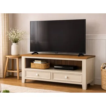 Komoda TV stolek PROVENCE K1P z masivu krémový Barevné provedení: Krémová, Provedení: SLIM - šuplíky bez pojezdů
