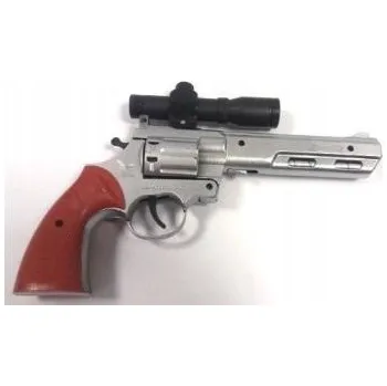 Dětská zbraň PISTOLE S PUŠKOHLEDEM STŘÍBRNÁ HRAČKA ZBRAŇ PRO CHLAPCE, KTERÁ UČÍ PŘESNOSTI