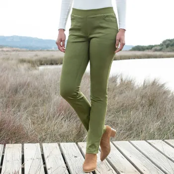 Dámské kalhoty Pohodlné dlouhé kalhoty s pružným pasem olivová 40