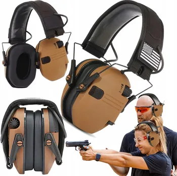 Chránič sluchu STŘELECKÁ SLUCHÁTKA CHRÁNIČE SLUCHU TAKTICKÉ TLUMENÍ HLUKU HNĚDÁ