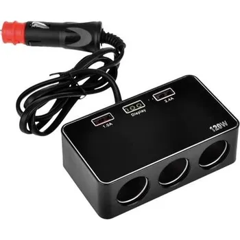 Zásuvky_Roztrojka zapalovače 4,2A 120W, 3x AC, 3x USB