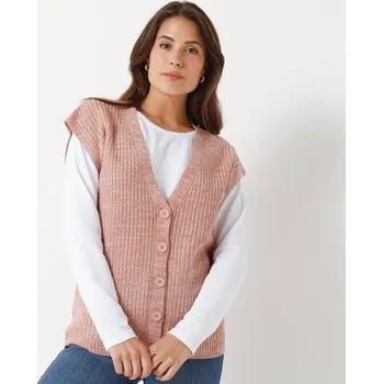 Dámská vesta Vesta na knoflíky růžové dřevo melír 52