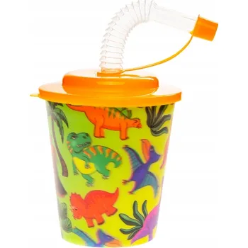 Plastový hrnek s brčkem a víčkem, 3D dinosauři