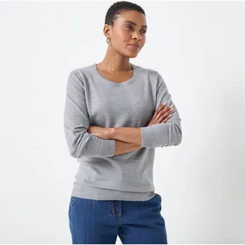 Dámský svetr Jednobarevný pulovr s kulatým výstřihem šedý melír 54