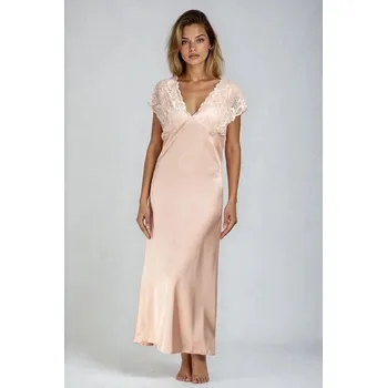 Dámská móda Saténová noční košilka Mactan béžová M - Dárková krabička