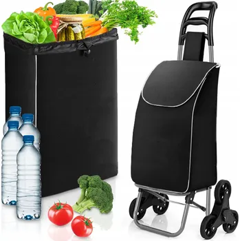 Nákupní taška SOLIDNÍ NÁKUPNÍ VOZÍK NA KOLEČKÁCH TAŠKA NÁKUPNÍ PEVNÝ KAPSA ČERNÝ 35 L
