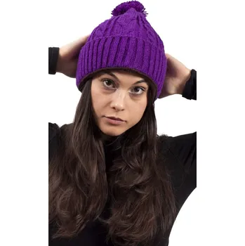 Čepice Vlněná čepice s bambulí / fialová II.