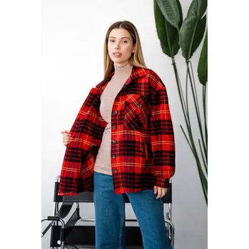 Těhotenská móda Teplá, flanelová těhotenská košile – červená kostkovaná, oversize Velikost: L/XL