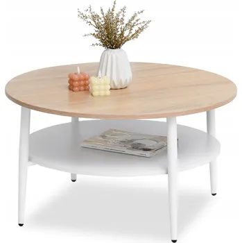 Konferenční stolek Konferenční stolek Mebel-Partner kulatý 80 x 80 x 45 cm bílý, dub sonoma